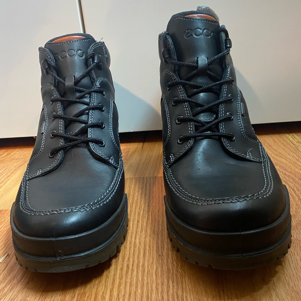 ECCO Men's Black Leather Boots Size 12 NEW - Picture 3 of 4